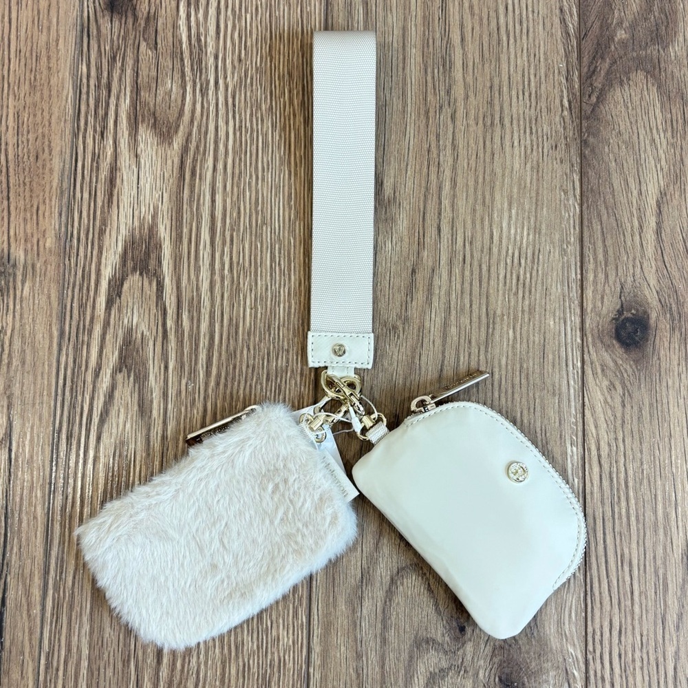 NWT Lululemon Dual Pouch Wristlet *Plush Fleece In Natural Ivory/Gold